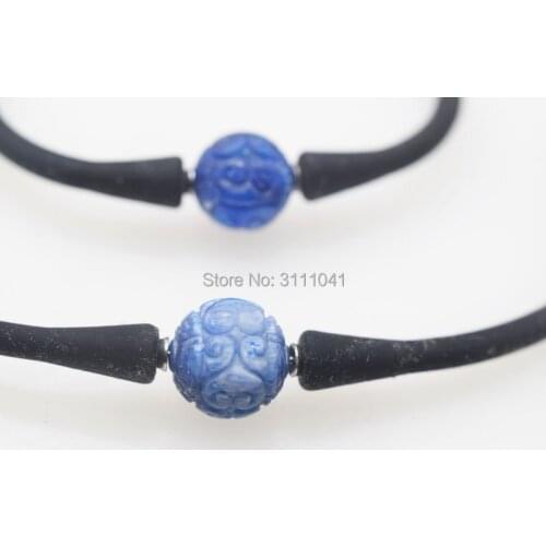 One set kyanite carved round black silicone necklace bracelet 17-18inch FPPJ wholesale beads nature