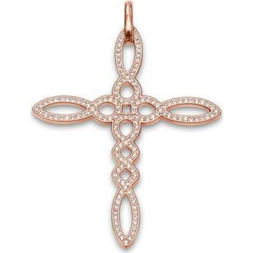 Rose Gold Color with Zirconia Love Knot Cross Pendants Fit Chains Necklace, Most Fashion Glam Bijoux Jewelry Gift for Women Men