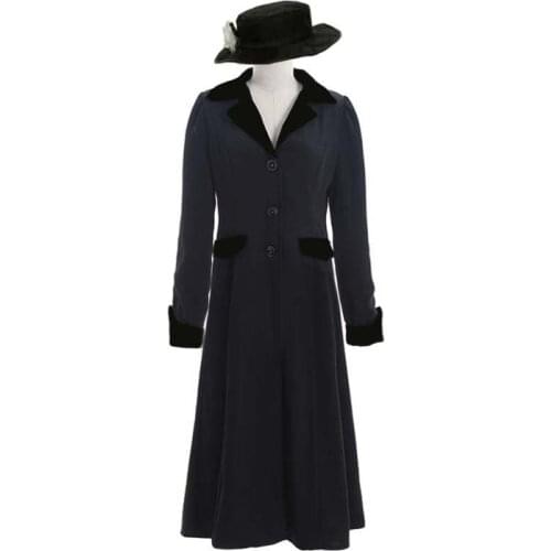 Mary Poppins Cosplay Costume Jacket Dress Adult Halloween Costume Cosplay costume black coat+hat