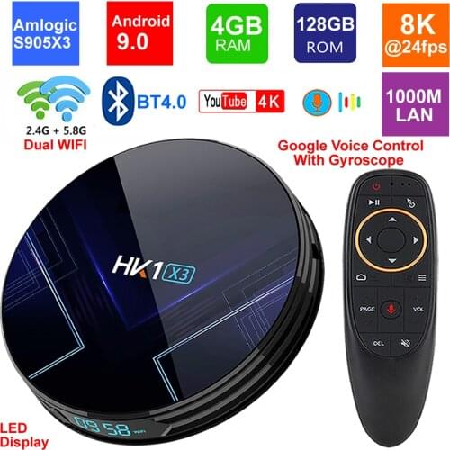 HK1 X3 Android 9.0 Smart TV BOX 4GB RAM 128GB Amlogic S905X3 5G Wifi 1000M LAN BT4.0 USB 3.0 H.265 8K Media Player Set Top Box
