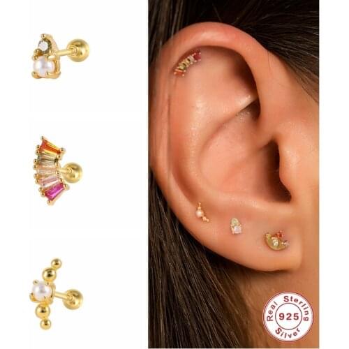 Aide 925 Sterling Silver Cute Small Cubic Zirconia Pearl Piercing Stud Earrings for Women Colorful Crystal Earring Fine Jewelry