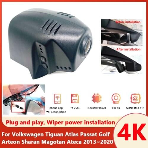 Hidden 2160P Plug and play Car DVR Camera dash cam For Volkswagen Tiguan Atlas Passat Golf Arteon Sharan Magotan Ateca 2013~2020