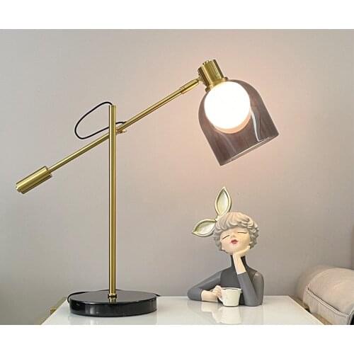 Nordic Modern Table Lamp Gray Glass Marble Desk Lamp for Bedroom Living Room Light Decor Study Reading Lamp Creative Beside Lamp