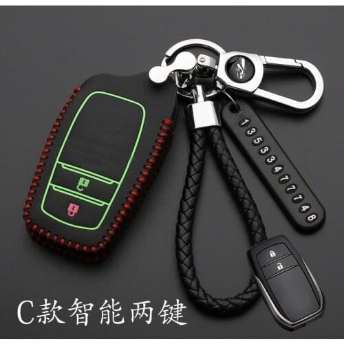 Luminous Leather Car Smart Key Cover Case For Toyota Camry Coralla Crown RAV4 Highlander 2 Button Remote Key Protective Shell