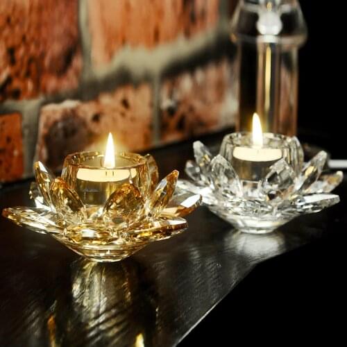 High Quality Elegant Crystal Glass Lotus Flower Candle Holders Feng Shui Home Decor Big Tealight Candle Stand Holder Candlestick