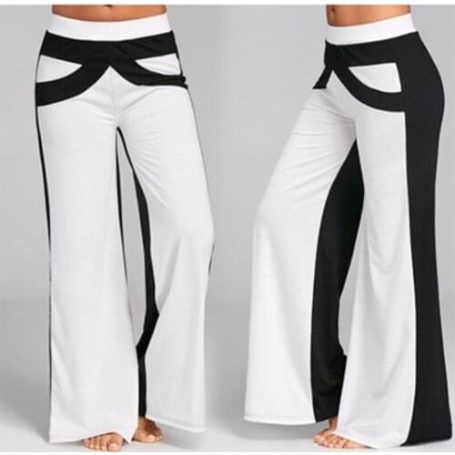 Women Patchwork Pants Bell Bottoms Flare Trousers High Waist Wide Leg sports pants ladies Elastic Waist Loose trousers