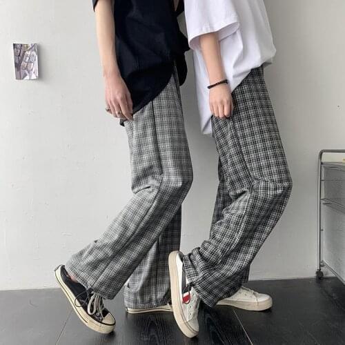 Women Casual Pants Spring Autumn New Straight Plaid Pants Vintage Wide Leg Pants Korean Fashion Streetwear Long Trousers Bottoms