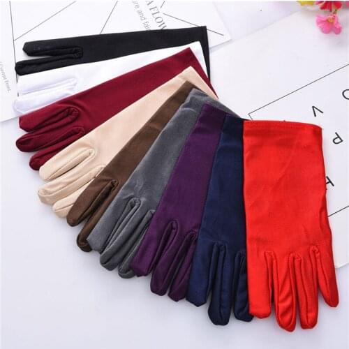 1 Pair Women Lady Elastic Wrist Length Stretch Satin Gloves Solid Color Smooth Evening Party Formal Prom Stretch Gloves