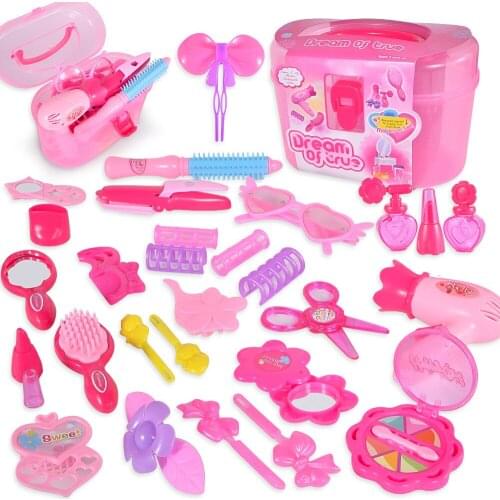 24 Pcs Pretend Play Makeup Toys Pink Kids Makeup Set Simulation Hairdressing Plastic Toy For Girl Makeup Simulation Cosmetic Toy