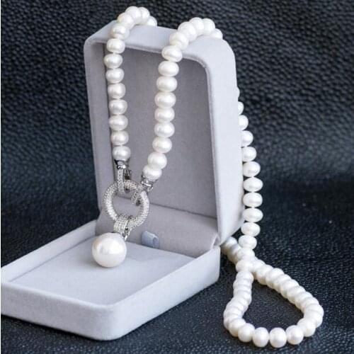 9-10 mm natural white pearl necklace 26 "+11-12mm pearl pendant