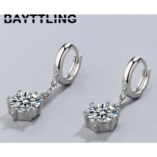 BAYTTLING 925 Sterling Silver 32MM Fine AAA Zircon Round Pendant Earrings For Woman Fashion Gift Wedding Jewelry