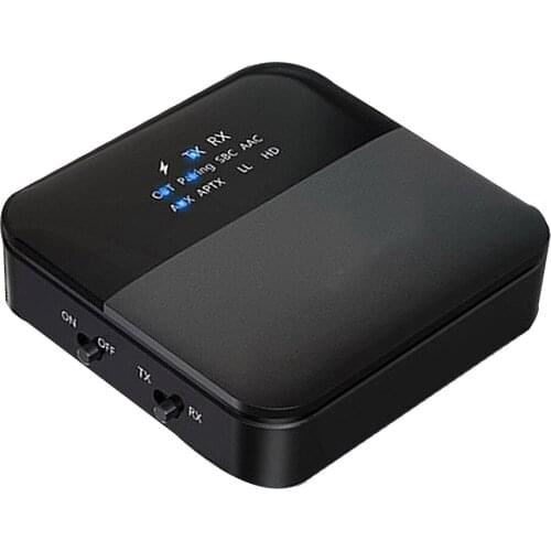 Bluetooth 5.0 Transmitter/Receiver, Wireless 3.5mm Audio Adapter aptX Low Latency, Pair 2 at Once, for TV/Car Sound System