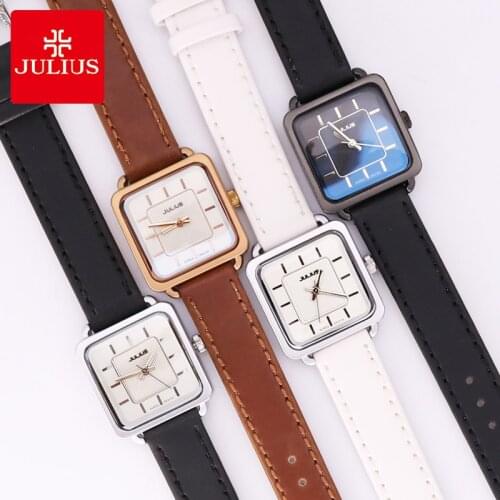 Top Julius Womens Watch Japan Quartz Fine Fashion Real Leather Clock Square Hours Lovers' Valentine Girls Birthday Gift Box