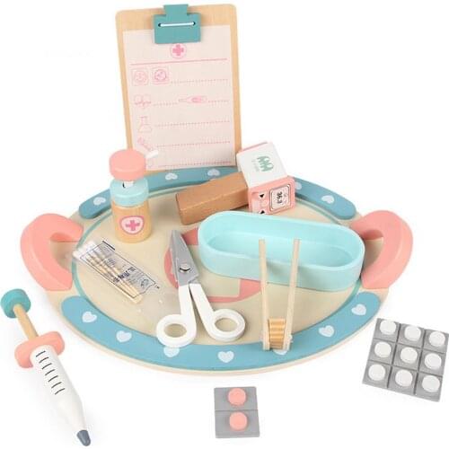 Wooden Pretend Play Toy Children Doctor Play Set Kids Doctor Toy Kit Simulation Doctor Work Fake Medicine Set Kids Gift