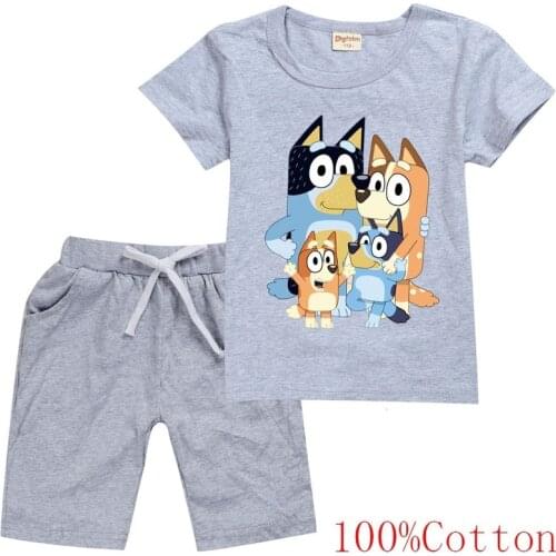 Hot Children Bingo Blueye Girls Cotton Short-sleeve T-shirt Boys Clothing Kids Preston Blueye Pattern Sets Toddler Girl Pajamas