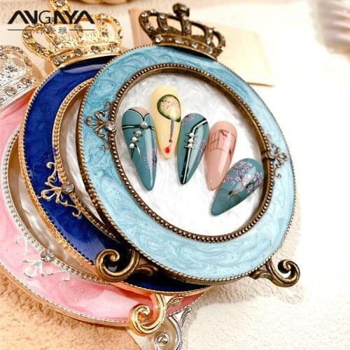 ANGNYA Nail Crown Vintage Pearl Nail Art Plate Nail Tips Display Stand Rack Board Palette Nail Polish Gel Display Showing Tools