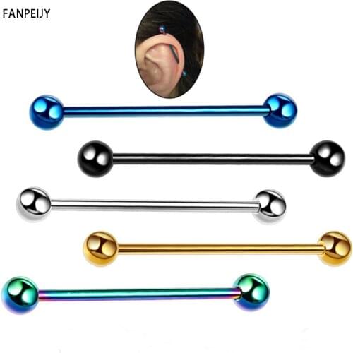 Fanpeijy 1pcs Long Stainless Steel Industrial Piercing Ear Cartilage Plug & Tunnel Jewelry Earring Straight Ear Barbell Jewelry