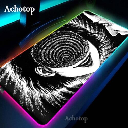 Junji Ito LED Light Gaming Mouse Pad RGB Super Soft Large Keyboard Cover Rubber Base Carpet Desk Mat PC Gamer Computer MousePad
