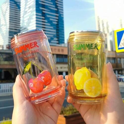 Ins 280ml Creative Fashion Double Sequined Cans Plastic Water Cup Summer Sports Outdoor Can Cold Drink Cup Water Cans