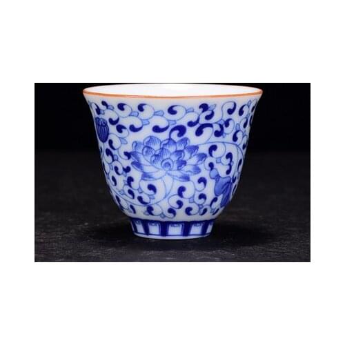 Jingdezhen Ceramic Tea Cup Tangled Lotus Blue And White Porcelain Product Small Cup Kung Fu Black Tea Tie Guan Yin Teaware