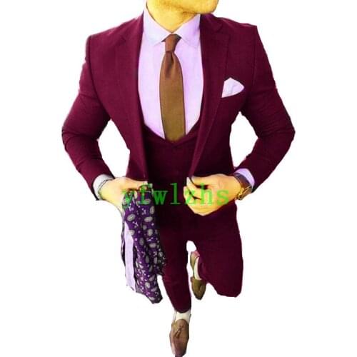 Handsome Groomsmen Notch Lapel Groom Tuxedos Wedding Dress Men Suits Blazer Prom Dinner (Jacket+Pants+Tie+Vest) A685