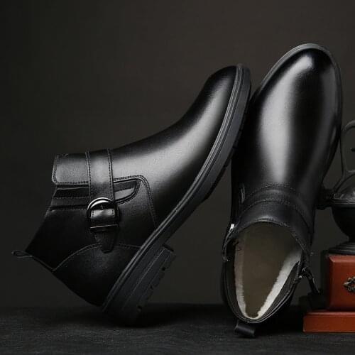 Men Autumn Genuine Leather Boots With Fur Winter Men Fashion Ankle Boots Business Casual Man Snow Boots Work Shoes tyh6