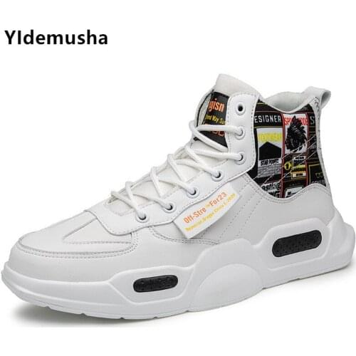 Mens High Top white Sneakers Skateboarding Shoes PU Sports Shoes Breathable Hip Hop Walking Shoes Street Shoes Chaussure Homme