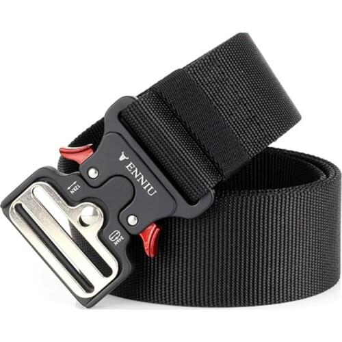 Mens Belt Outdoor Hunting Tactical Training Belt High Quality Black Canvas Alloy Metal Buckle Easy To Take Off