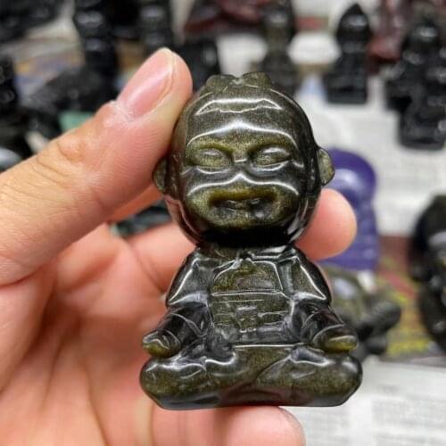 Natural crystal gold obsidian polished carved monkey quartz crafts and other home decor cures