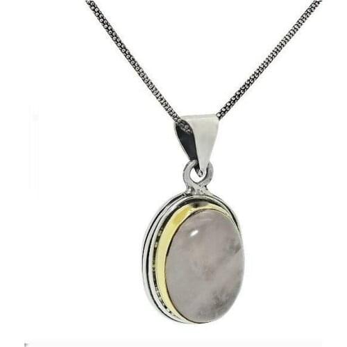 Natural Pink Quartz Stone Silver Authentic Lady necklace hand Work, Pink Quartz necklace