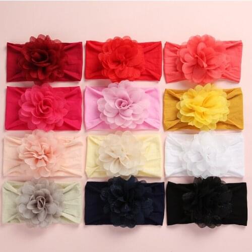 New Fashion Chiffion Floral Girls Nylon Headbands 9CM Big Flowers Match Width Nylon Hairbands Turban Headwraps