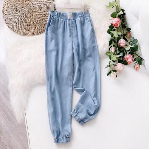 New Designer Spring Womens Vintage Little daisy Jeans Ladies Bleached Denim Pants Female Loose Elastic Trousers Plus Size