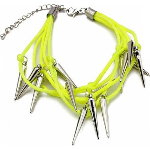 Punk Spikes Rivet Pendant Multi-Layer Rivets Bracelet Handmade Nylon Braided Cuff Bracelet Fashion For Women Jewelry Gift