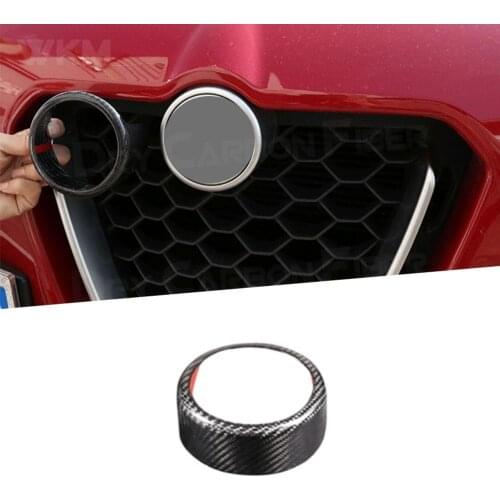 Dry Carbon Fiber Front Grille Grill Logo Frame Cover Trim for Alfa Romeo Giulia / Stelvio 2017-2019 ABS Car Prodection