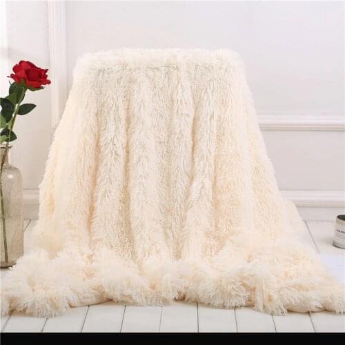 Bonenjoy Fluffy Blankets Long Hair Solid Color Blankets Pillowcase Coral Fleece Plaid for Sofa Single/Queen/King Size Blankets