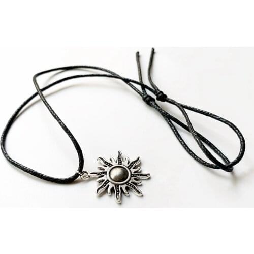Sun Shaped Pendant Charms Necklace Diy Jewelry for Women Alloy Tibetan Silver Vintage Sun Jewelry Wax Rope Chain Adjustable
