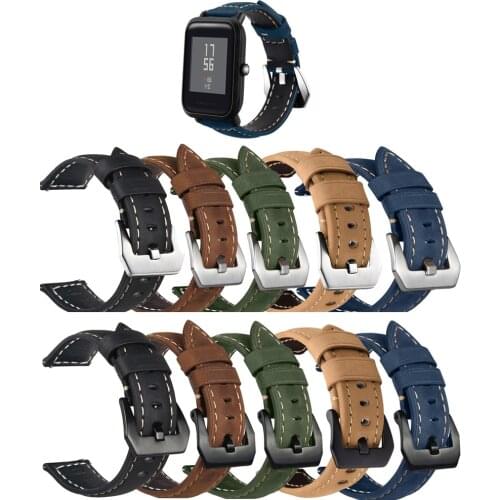 Genuine Leather Watch Band Strap for Huami Amazfit Bip U S Lite Series Smart Watch 20mm Wrist band for amazfit GTS 2 GTR 42mm