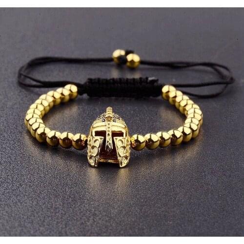 Luxury Unisex Spartan Helmet Cubic Zircornia Copper Beads Charm Bracelets Fashion Jewellery Pulseiras Para As Mulheres
