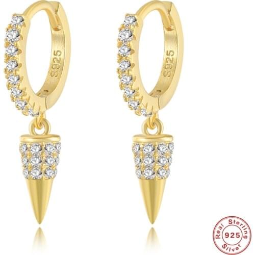 BOAKO 925 Silver Cone Rivet Pendant Hoop Earrings Women Circle Rhinestone Piercing Earrings Geometric Rock Punk Jewelry Gift