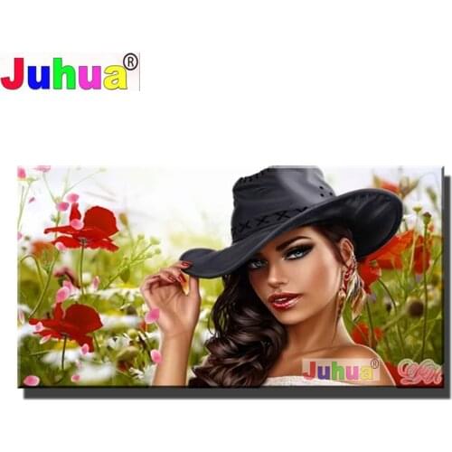 100x50cm Poppies Hat Woman DIY diamond painting Full Square/Round drill 5d diamond embroidery Portrait Wall Art cross stitch