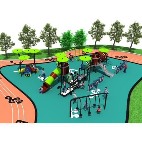 School amusement outdoor playground with PE board roof and steel slide for childen music theme park YLW-OUT180306