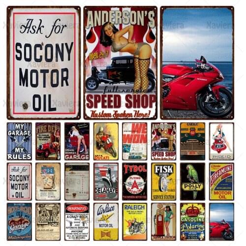 Vintage Metal Iron Sheet Painting Gas Oil Station Poster Shabby Chic Retro Racing & Locomotive Tin Sign Wall Bar Garage Home Art