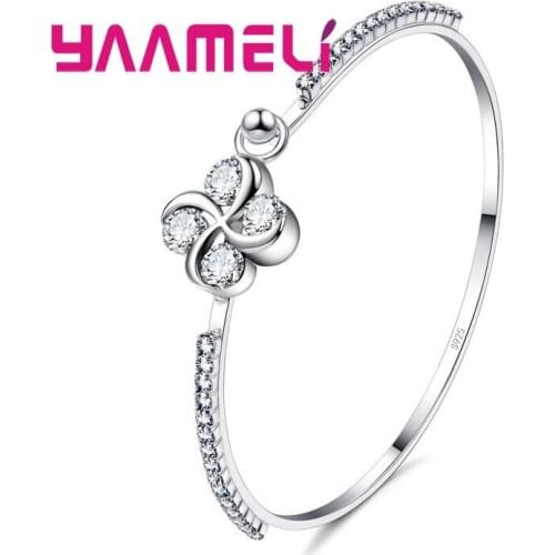 High-End Girls Bracelets With Flower Shape Cubic Zircons 925 Sterling Silver Charming Bangles Women Jewelry