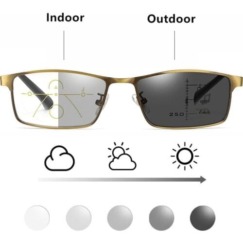 High Quality Photochromic Reading Glasses Men Progressive Multifocal CR-39 Resin Anti-Blue Ray Presbyopic Glasses Metal Frame 15