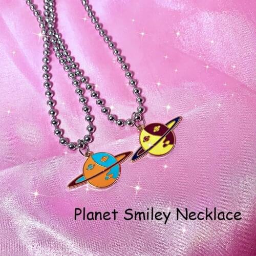Y2K Jewelry Planet Smiley Necklace For Women Punk Fashion Harajuku Vintage INS Necklace Egir Style 2000s Fashion Gifts New