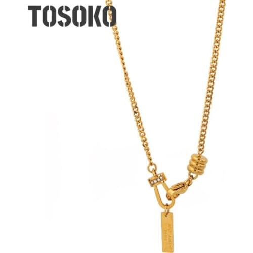 TOSOKO Stainless Steel Jewelry U-Shaped Zircon Long Brand Necklace Womens Fashion Clavicle Chain BSP579