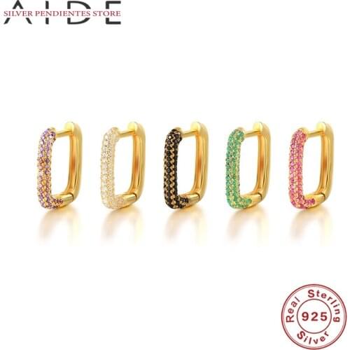 AIDE 1PCS 925 Sterling Silver Micro-inlaid Zircon Earrings Women Geometric Square Purple Green Black Earrings Jewelry Brincos