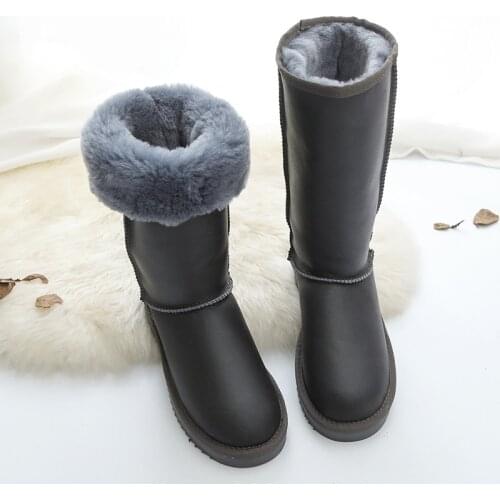 New Fashion Genuine sheepskin Leather Snow Boots for Women Long Boots 100% Natural Fur Winter Long Boots Warm Lady Boots Shoes