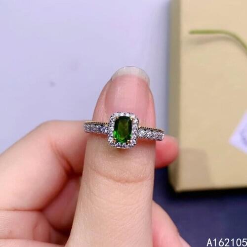 925 pure silver Chinese style natural diopside womens vintage noble rectangle adjustable gem ring fine jewelry support detectio