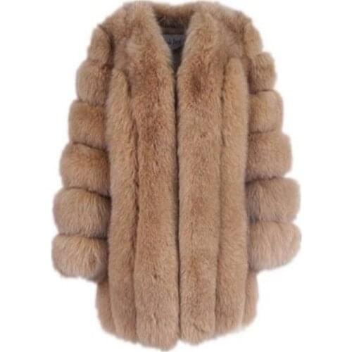 Women Winter Fluffy Faux Fur Coat High-Quality Thick Imitated Fox Fur Overcoat Female Warm Outwear